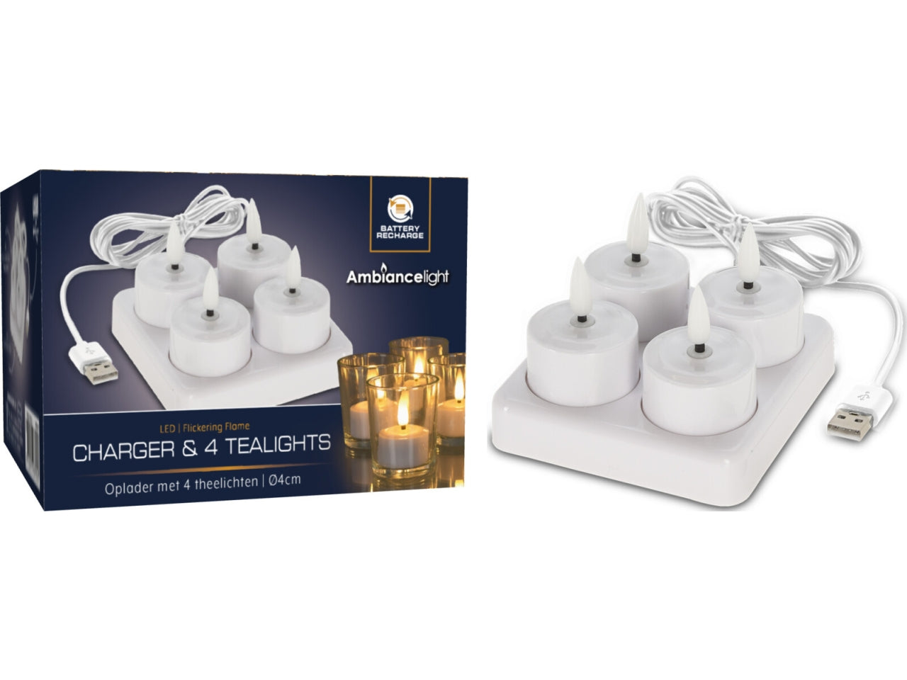 Tealight 4 pezzi ricaricabili 4cm