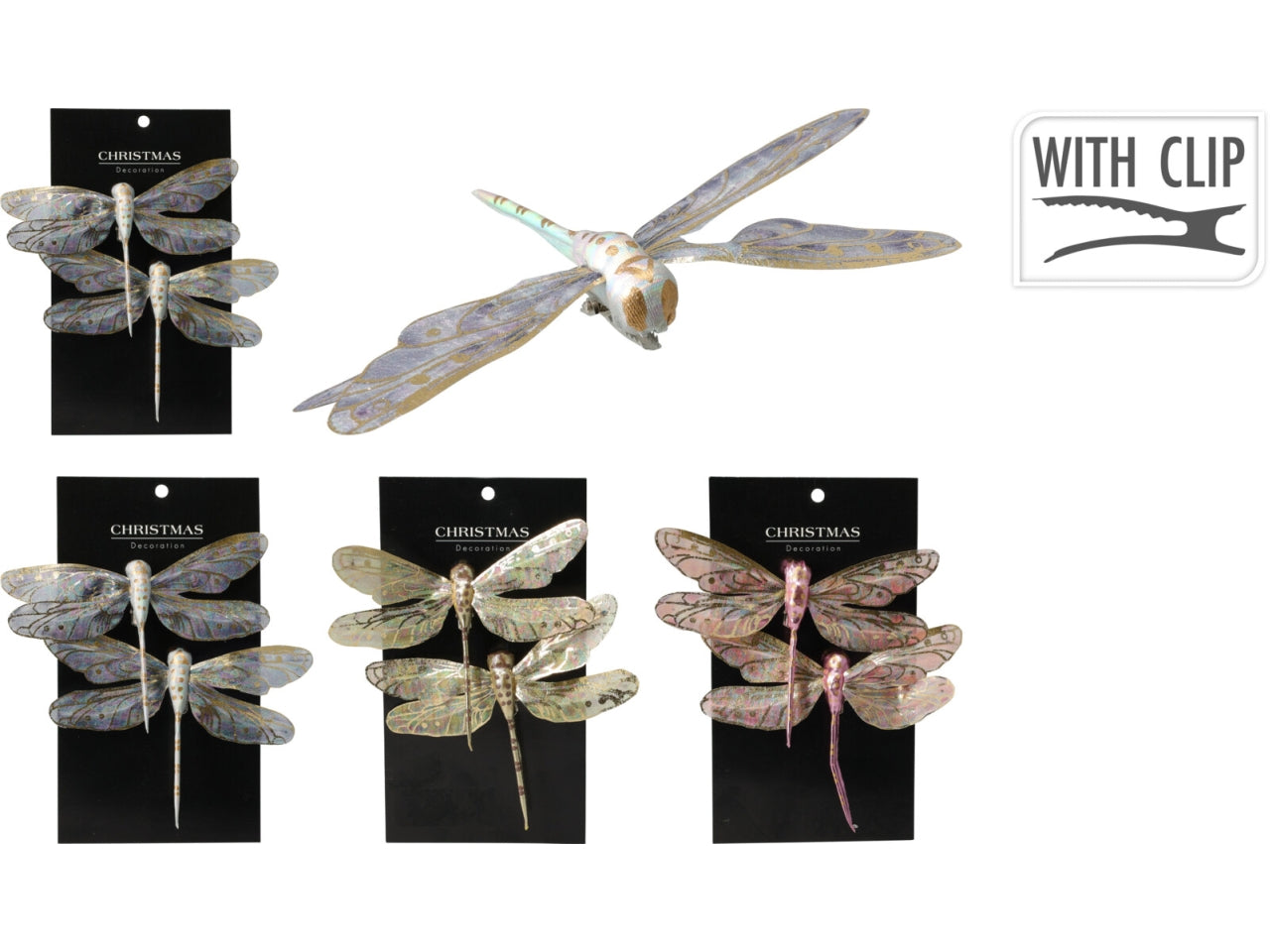 2 libellule con clip 13cm, assortite