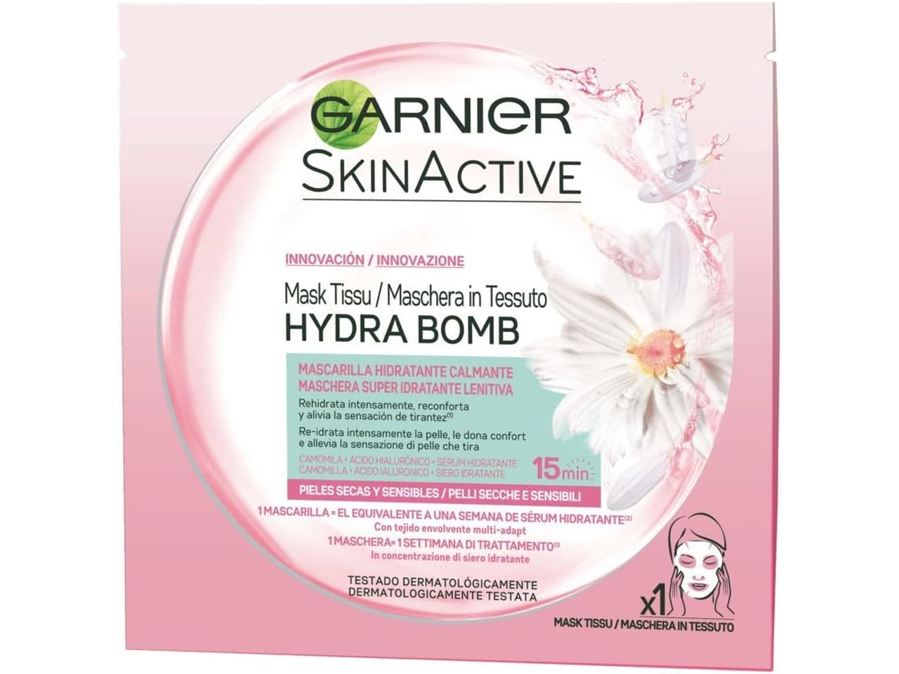 Garnier maschera viso in tessuto hydrabomb, super idratante