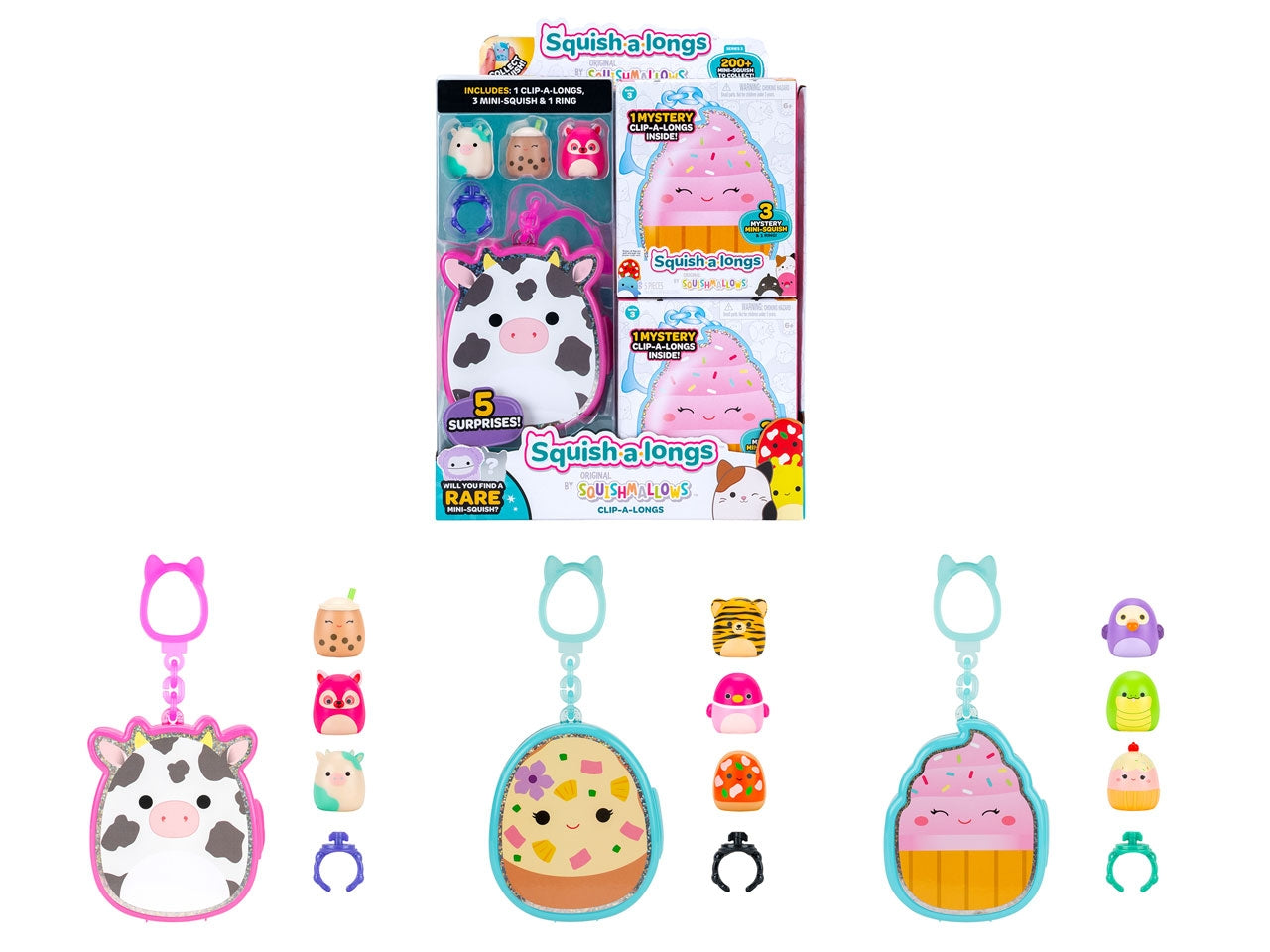 Squish a longs porta-charms con 3 personaggi inclusii assortiti