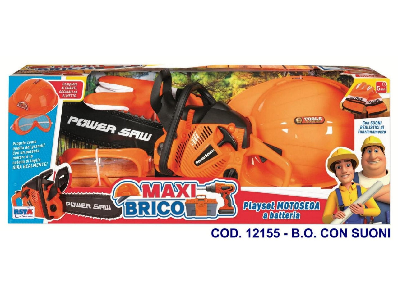 Set motosega a batteria con casco, guanto e occhiali