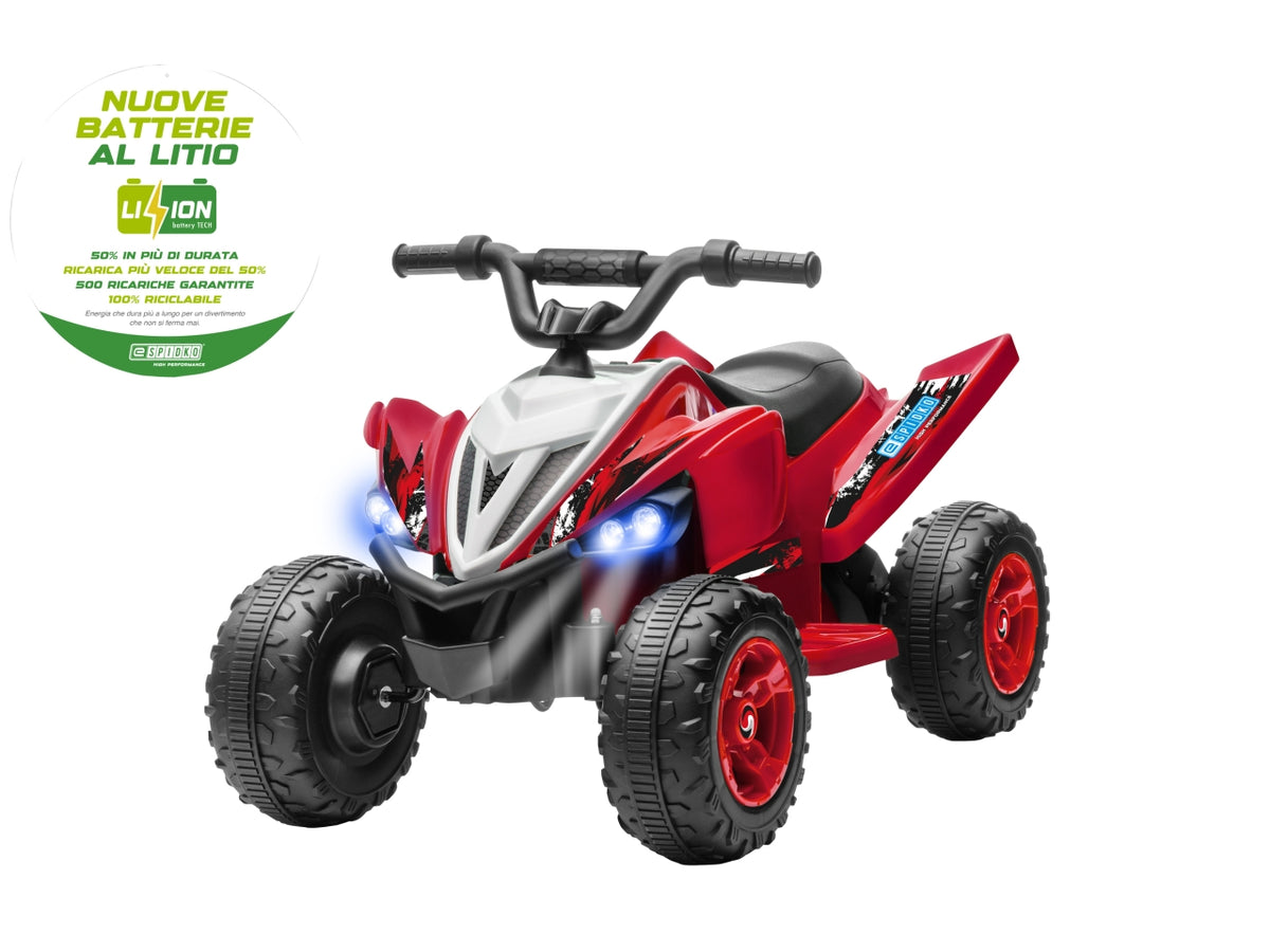E-spidko quad a batteriali-ion 12v di colore rosso