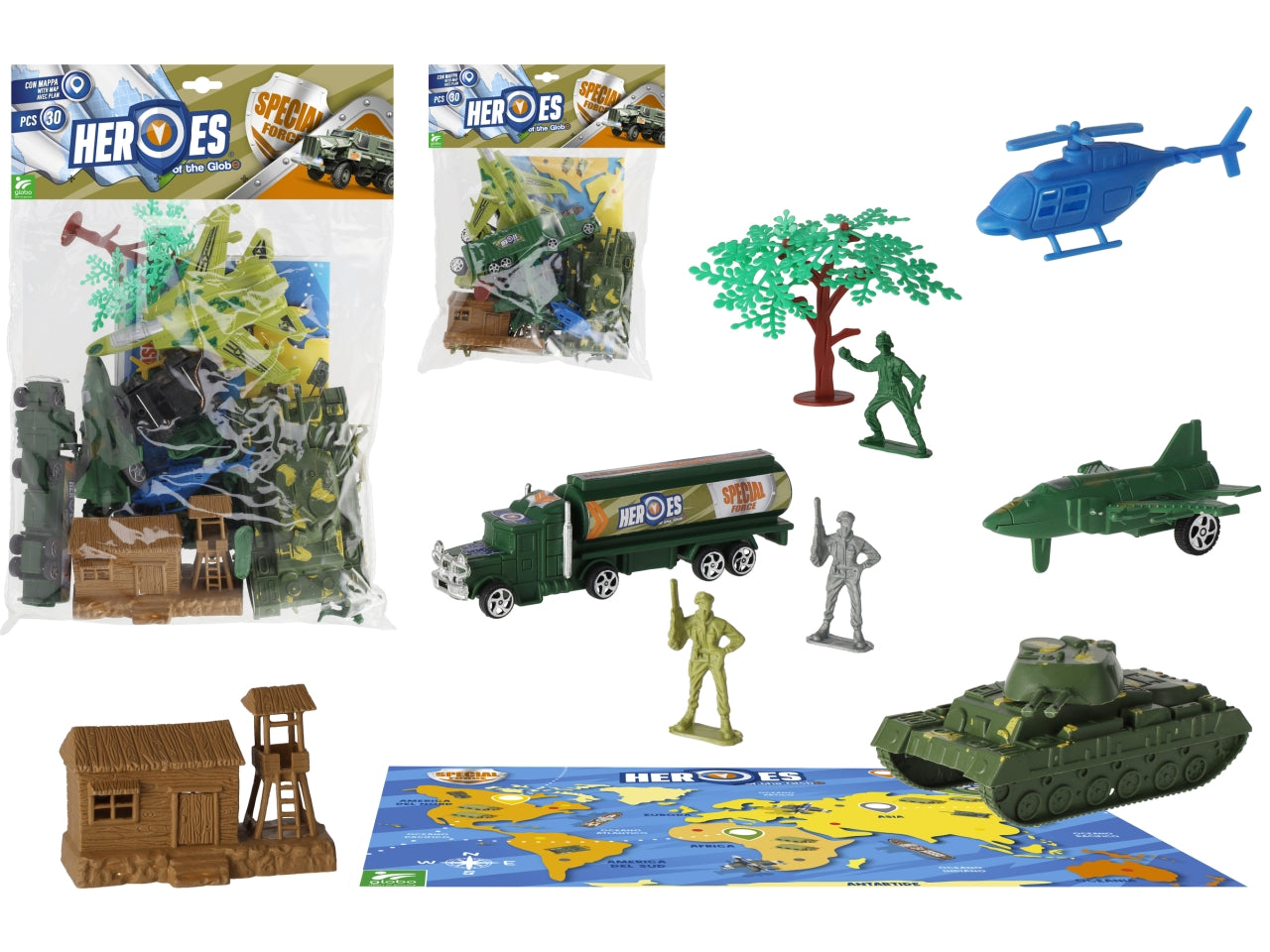 Heroes of the globe soldatini militari con mezzi e mappa in 2 assortimenti