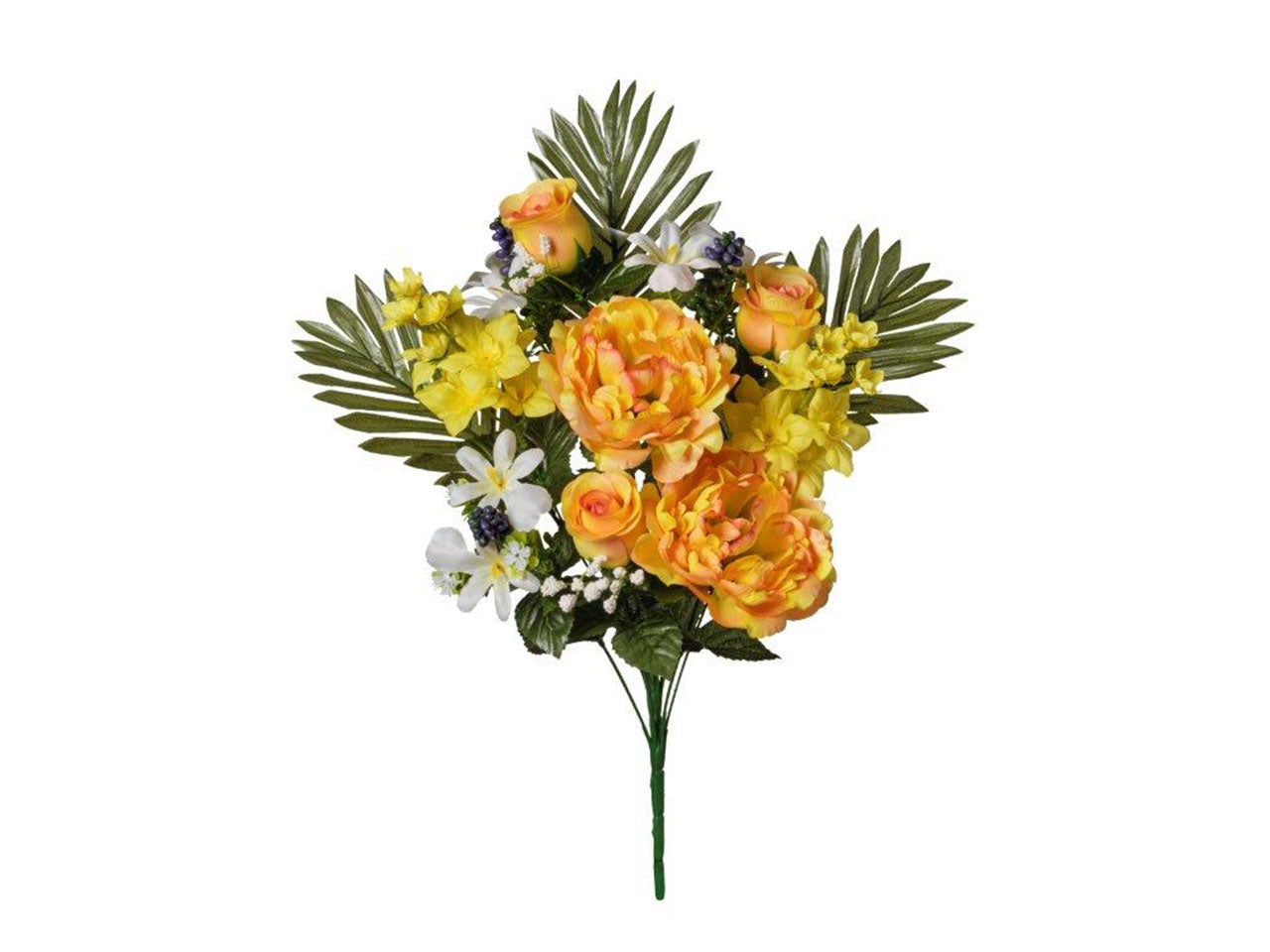 Mazzo frontale peonie/rose x10 49cm giallo