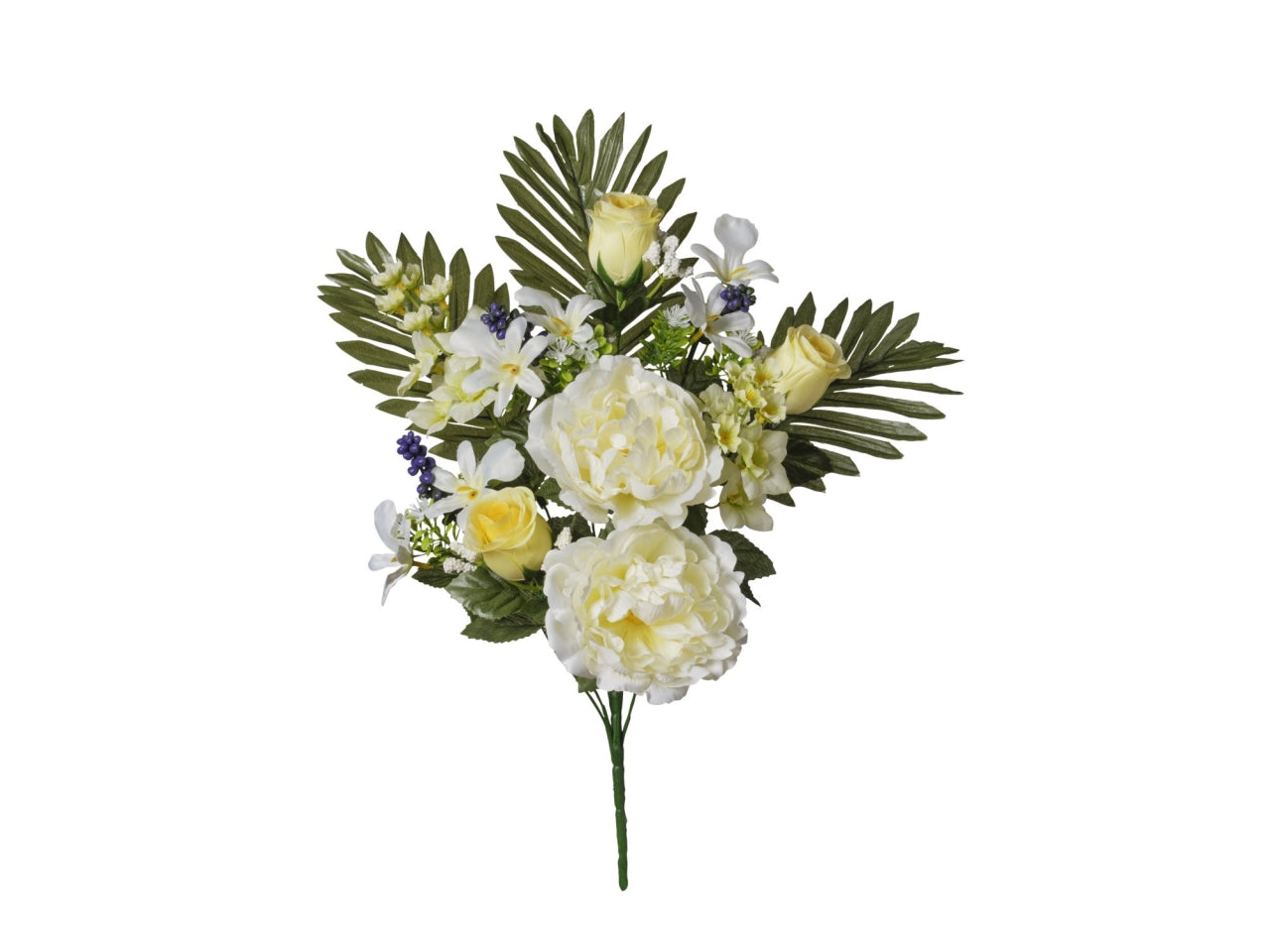 Mazzo frontale peonie/rose x10 49cm crema