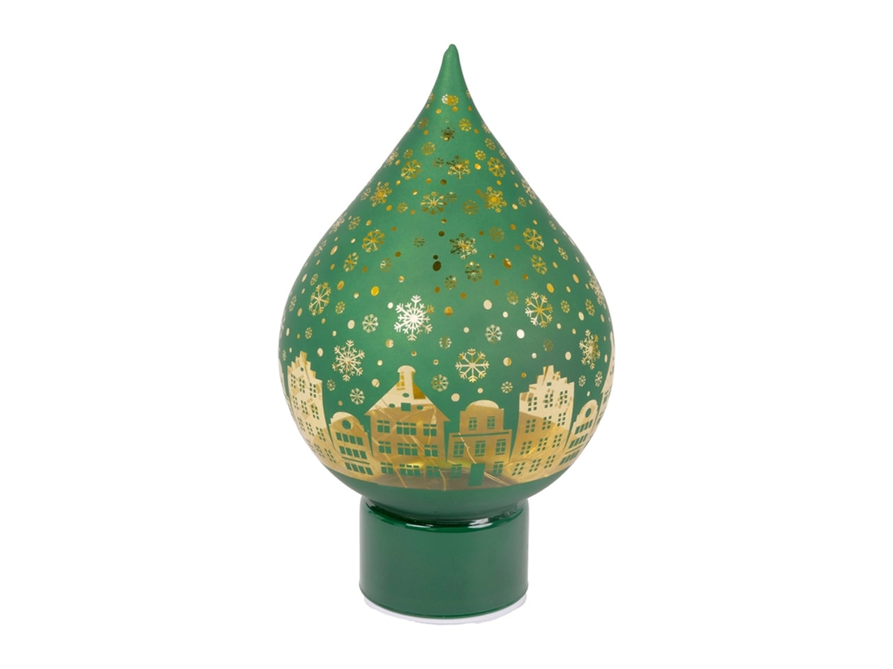 Goccia in vetro decorata con movimento e led 15x19cm verde