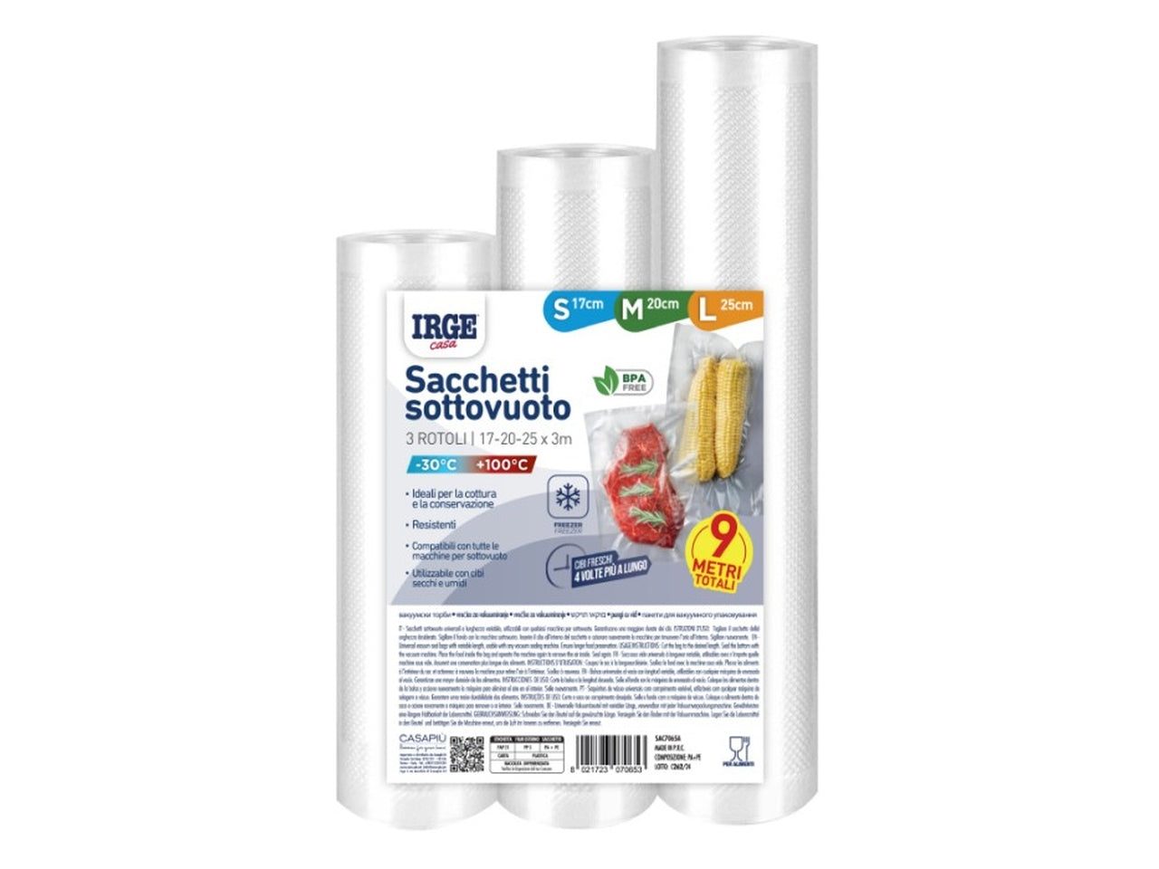 Set sacchi sottovuoto 3 pz17x3m 20x3mt 25x3mt