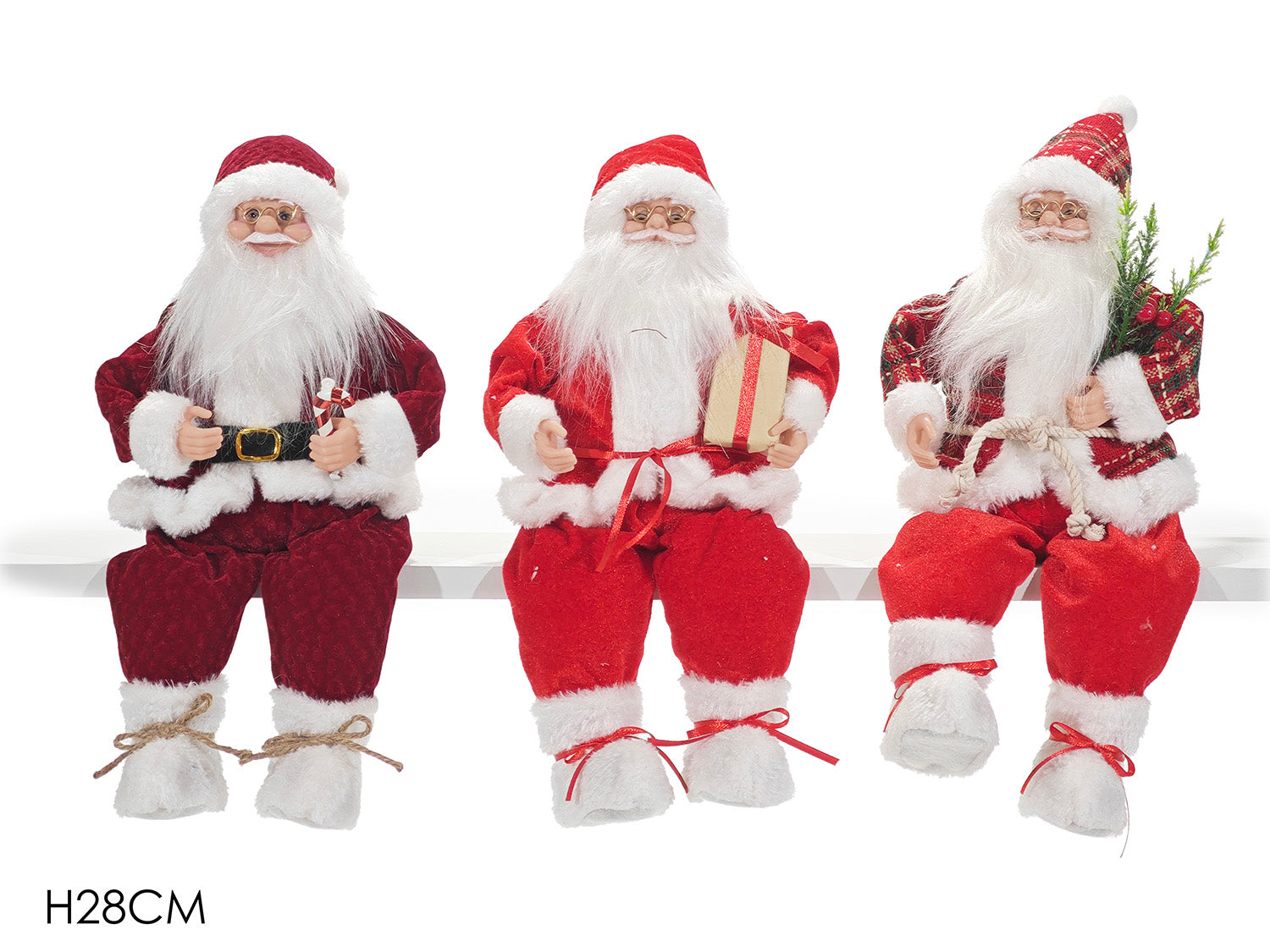 Babbo natale con gambe penzolanti 28cm rosso modelli assortiti