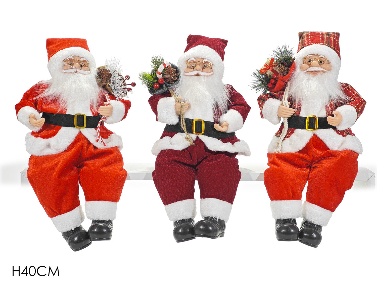 Babbo natale con gambe penzolanti 40cm rosso modelli assortiti