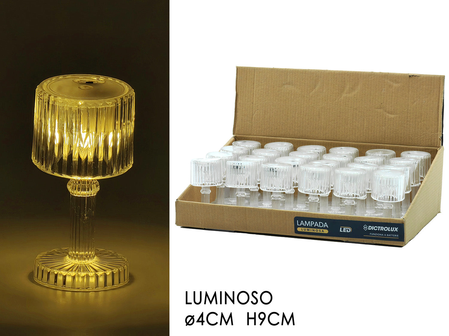 Lampada da tavolo 9cm con luce a batteria, trasparente