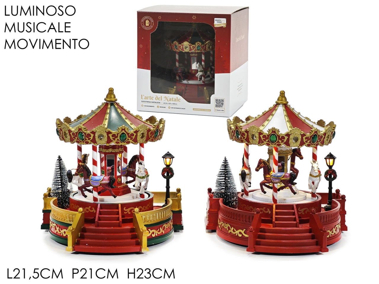 Giostra con cavalli in polistirene a batteria con luci, musica e movimento 21,5xh.23cm