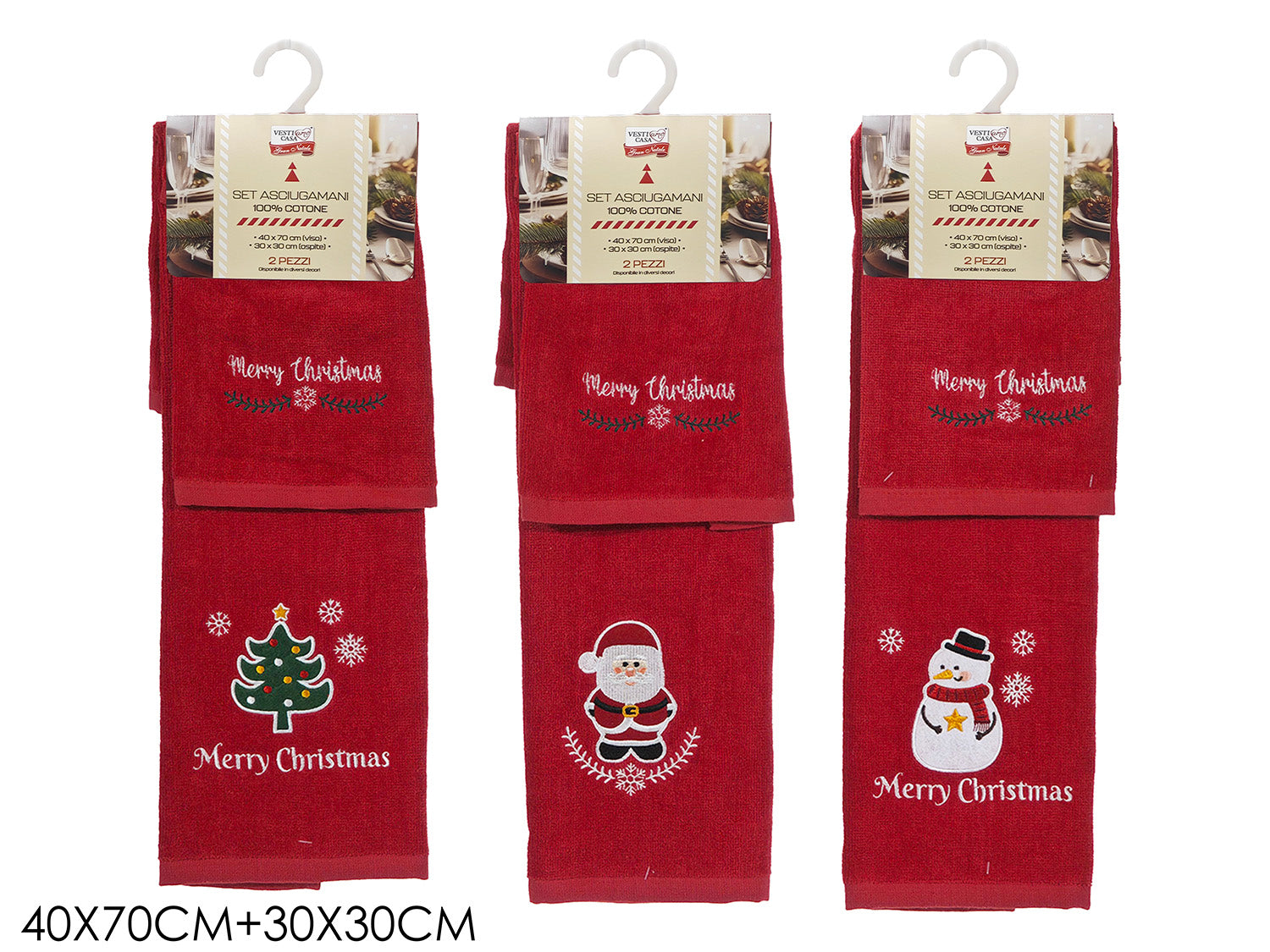 Asciugamani 1+1 rosso con decori assortiti