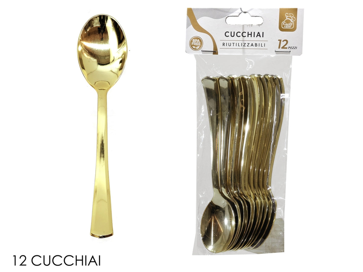 Cucchiai in plastica, confezione da 12 pezzi oro