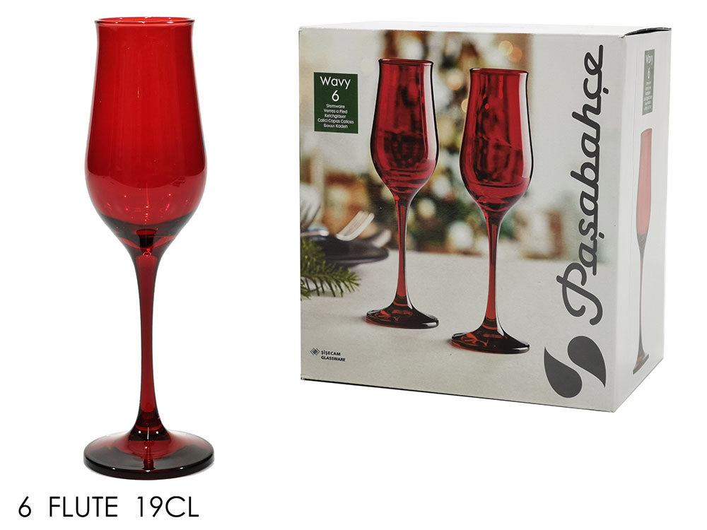 Flutein in vetro wavy rosso 19cl in confezione da 6 pezzi