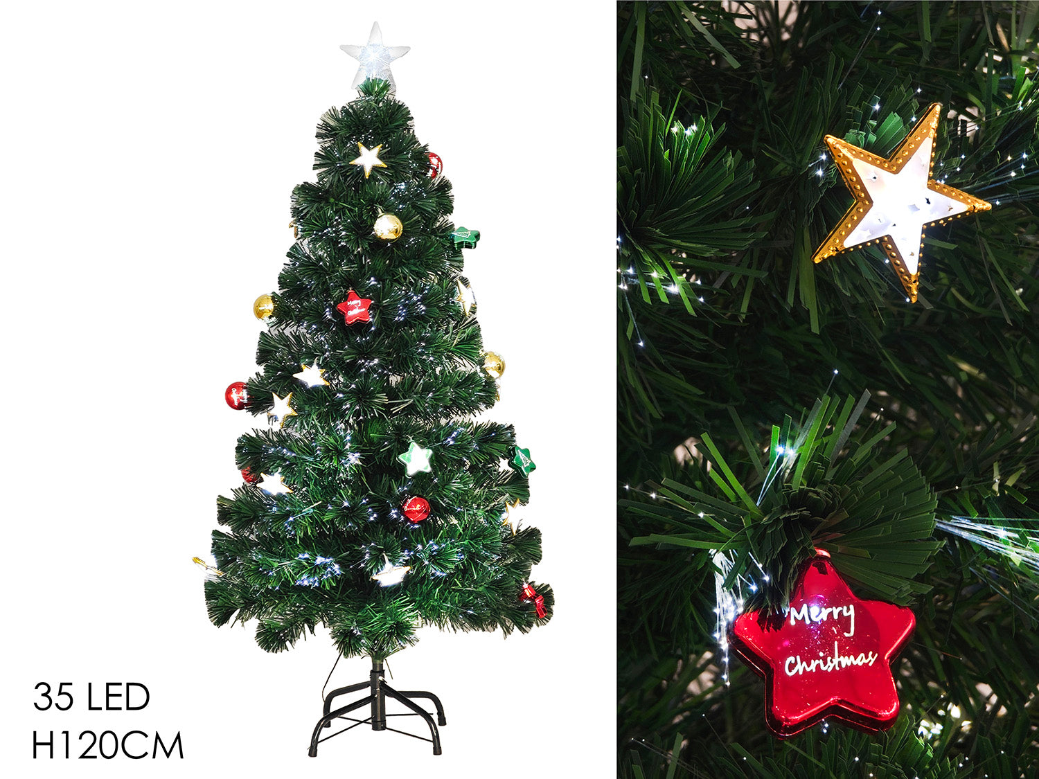 Albero 120cm fibre ottiche con palle e 35led