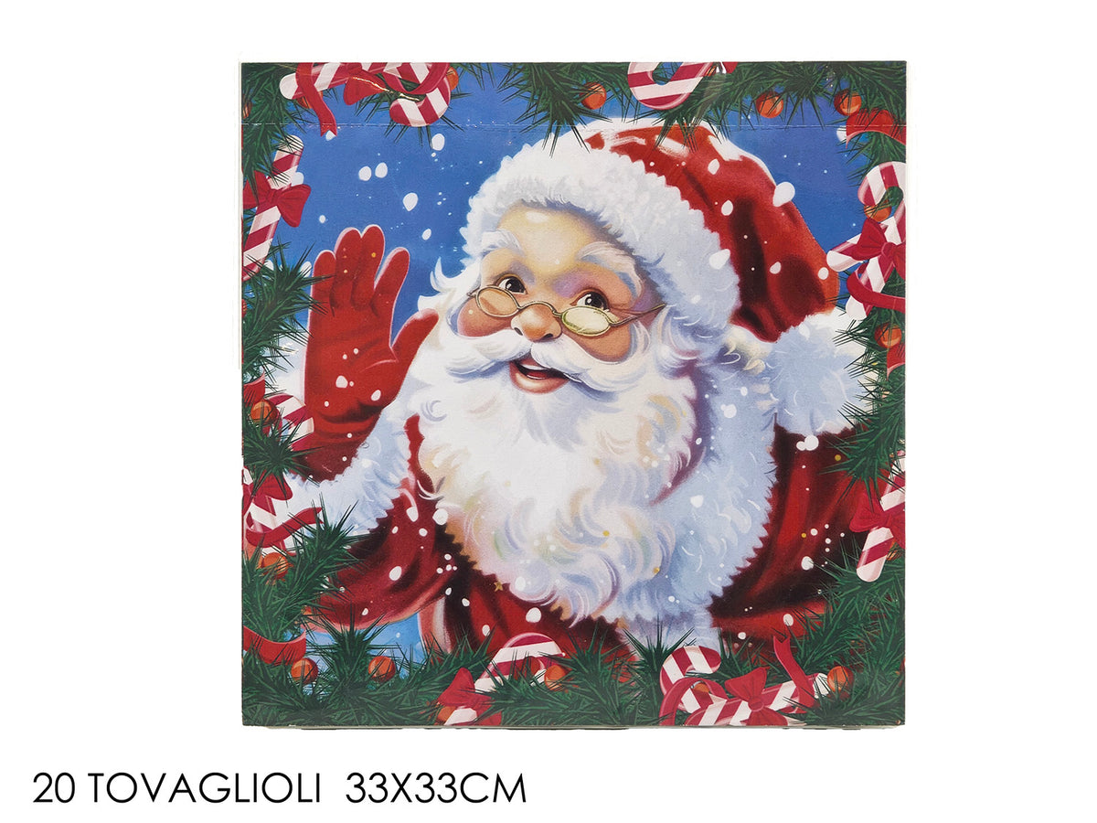 Tovaglioli con babbo natale 33x33cm in confezione da 20 pezzi