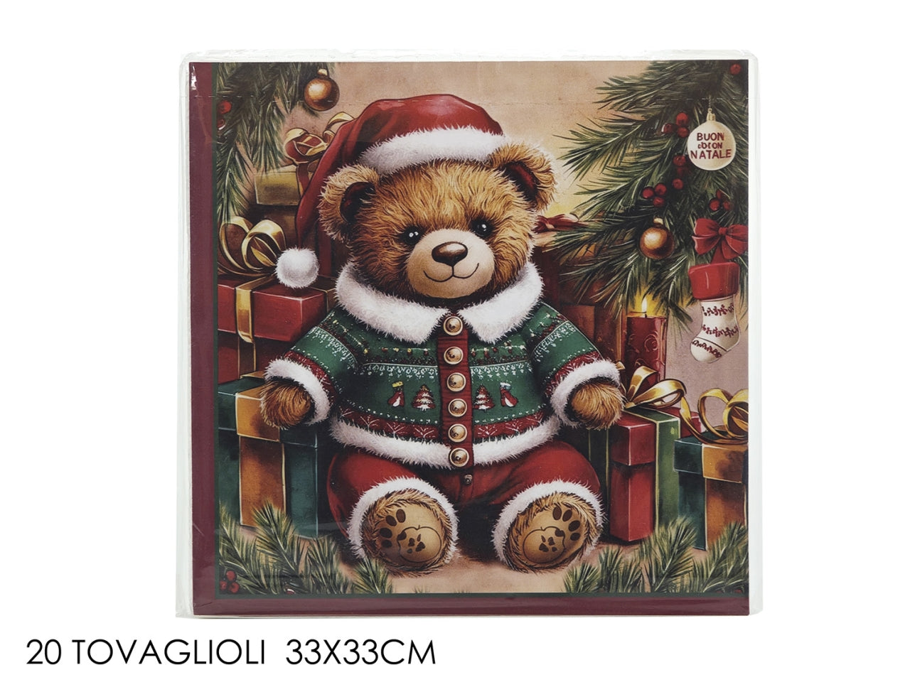 Tovaglioli in carta con orso natalizio 33x33cm in confezione da 20 pezzi