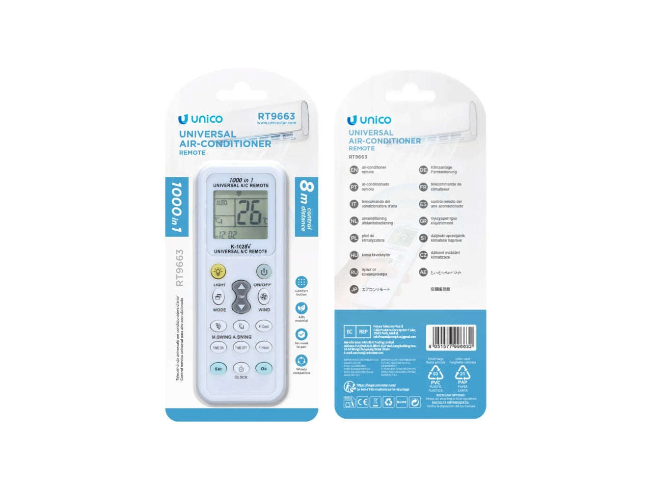 Telecomando Universale Condizionatore (UNICO,RT9663,Bianco)