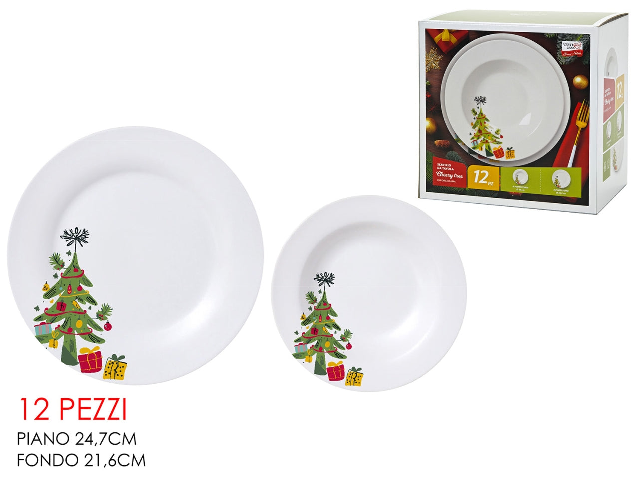 Servizio di piatti cherry tree in porcellana 12 pezzi, 6 piani 24,7cm + 6 fondi 21,6cm