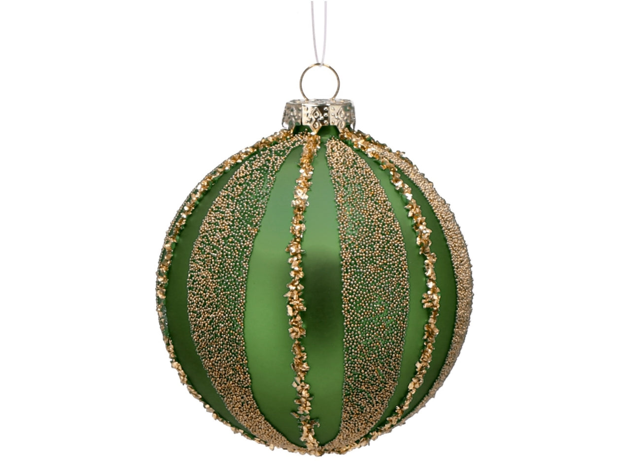 Palla vetro 8cm verde e oro con decorazioni assortite