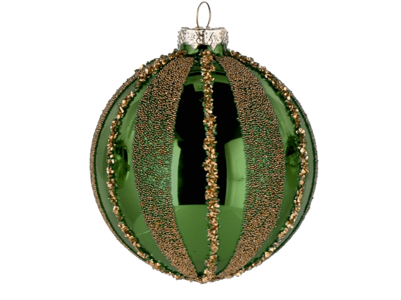 Palla vetro 8cm verde e oro con decorazioni assortite