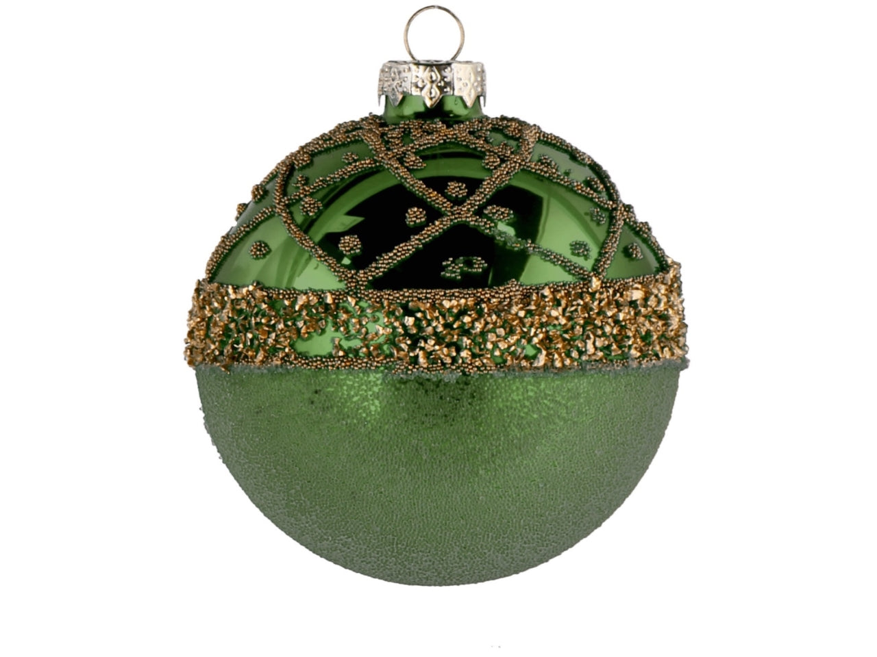 Palla vetro 8cm verde e oro con decorazioni assortite