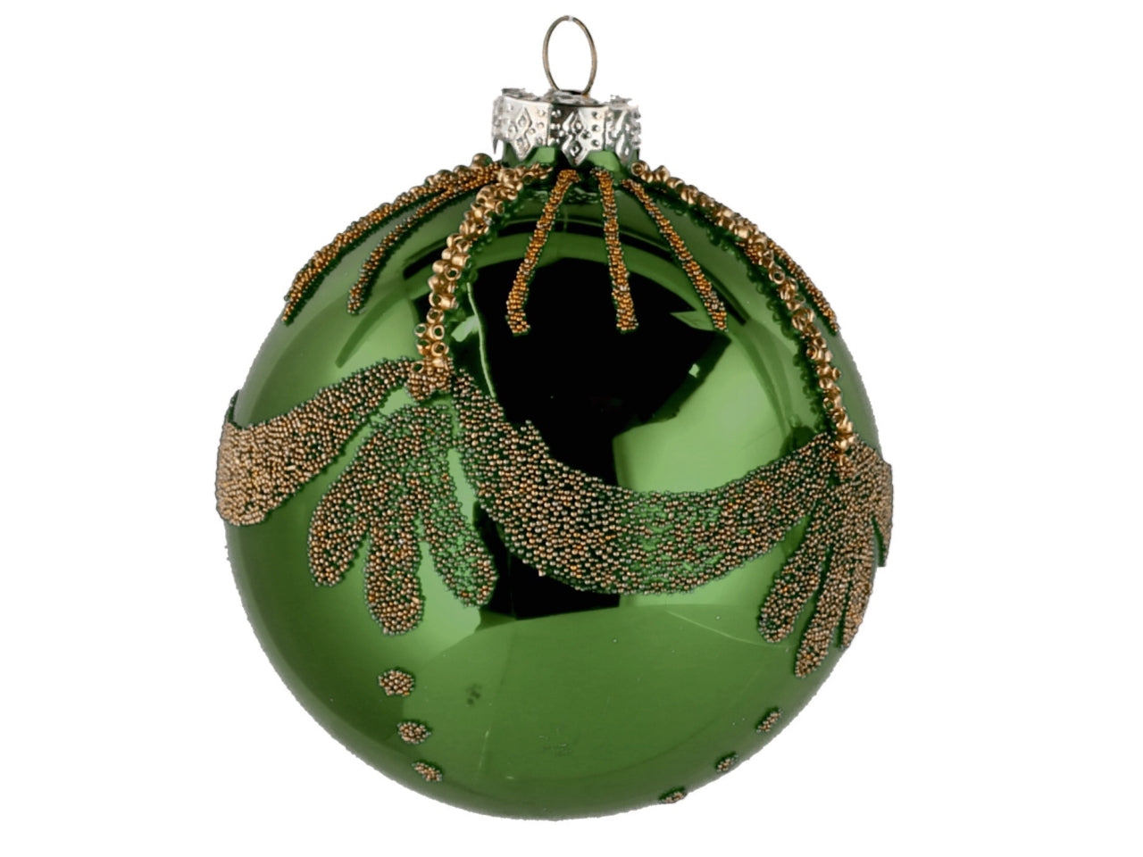 Palla vetro 8cm verde e oro con decorazioni assortite