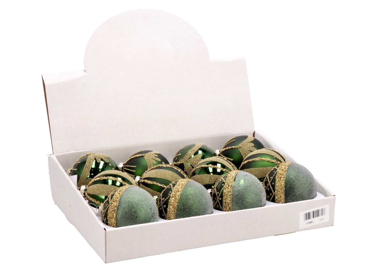 Palla vetro 8cm verde e oro con decorazioni assortite