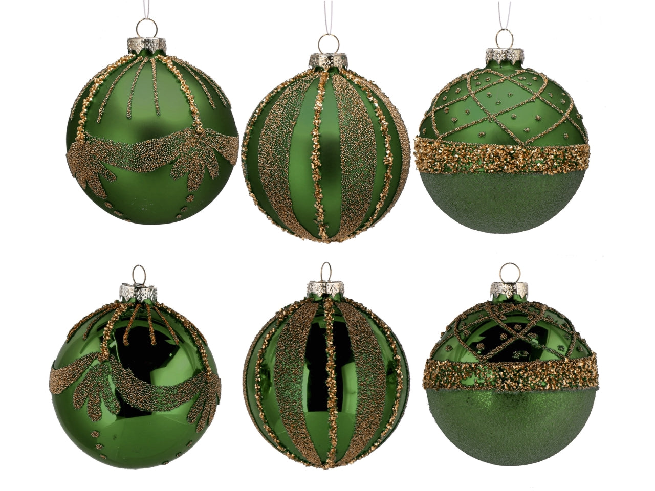 Palla vetro 8cm verde e oro con decorazioni assortite