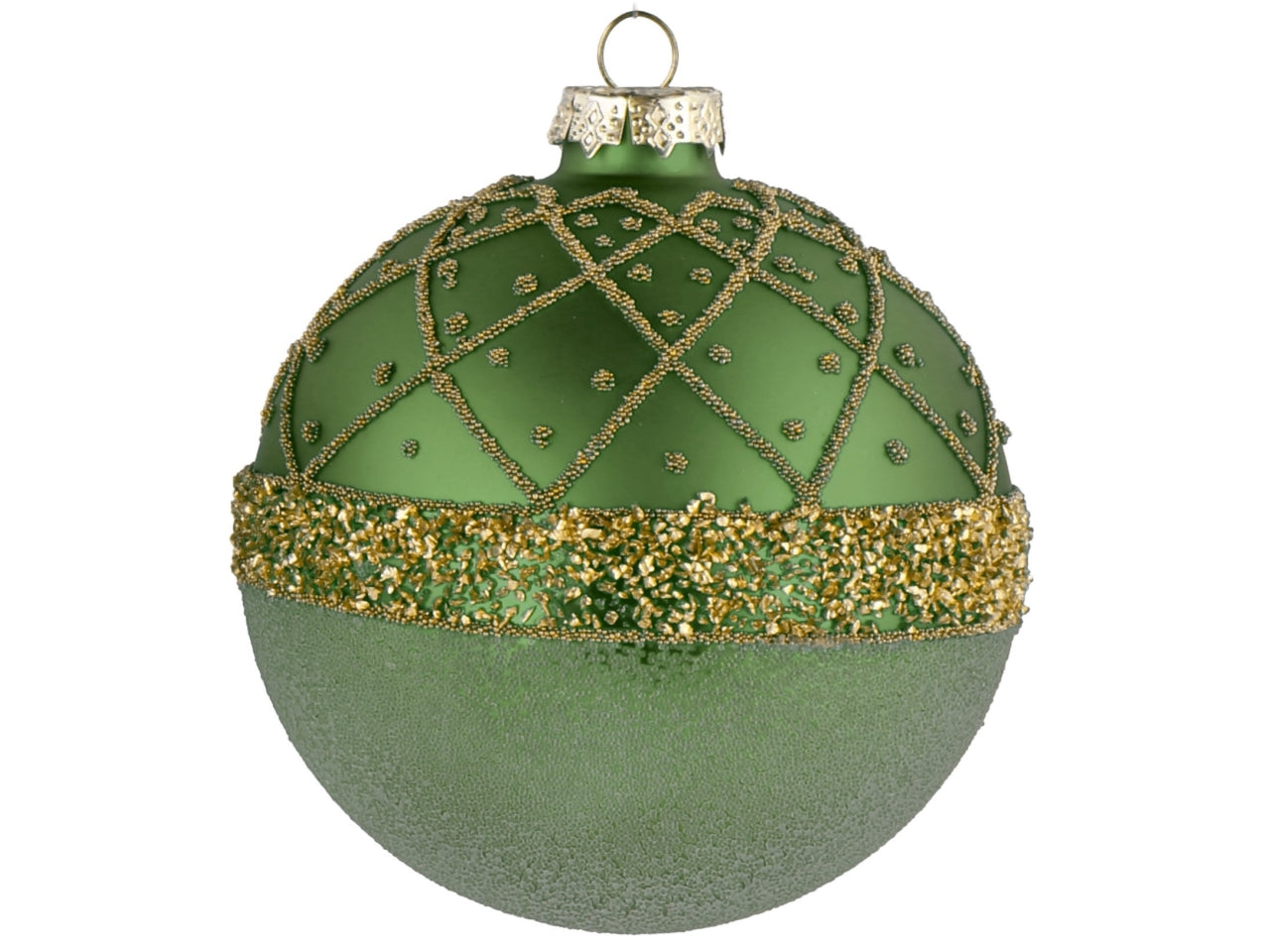 Palla vetro 10cm verde e oro con decorazioni assortite