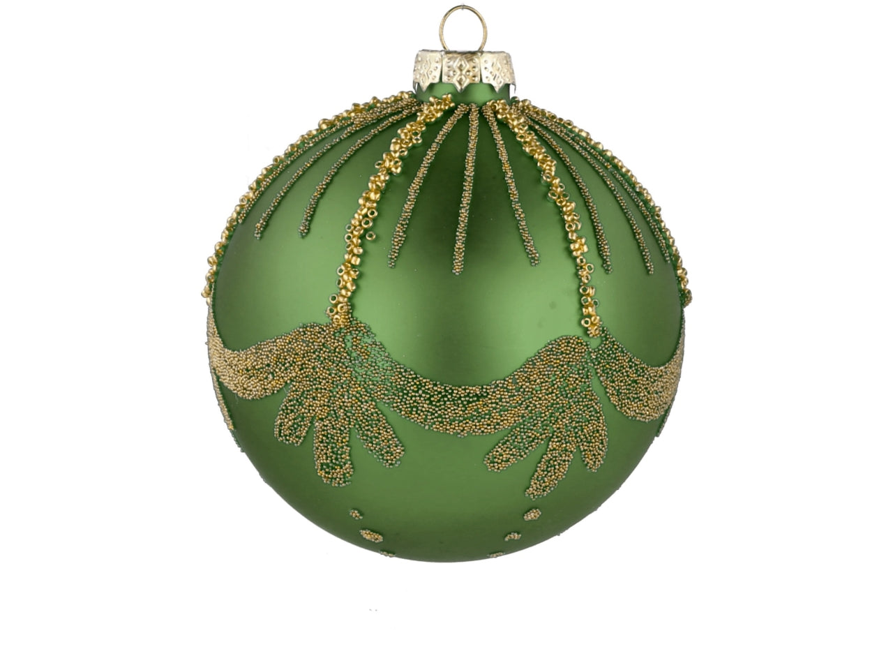 Palla vetro 10cm verde e oro con decorazioni assortite