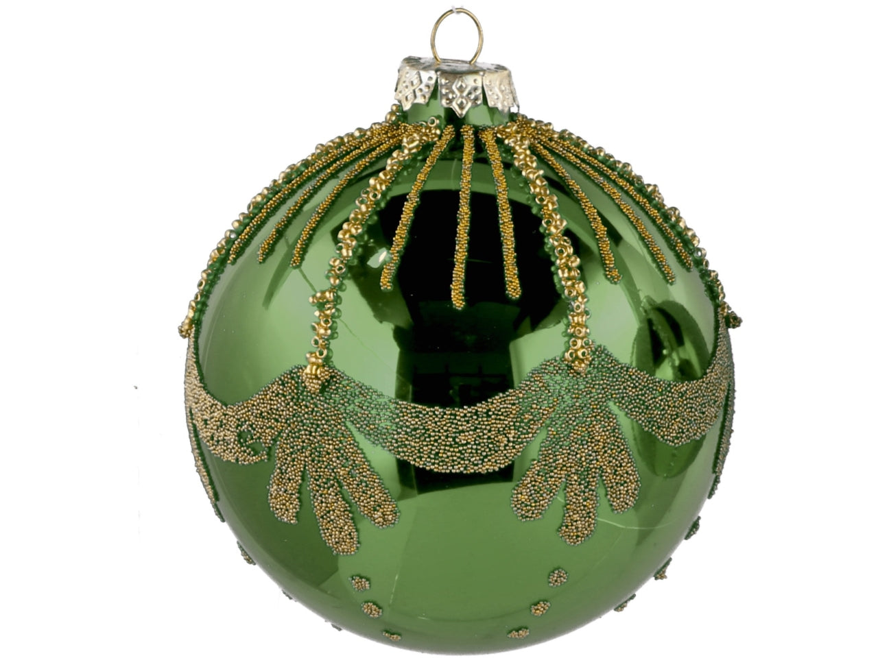 Palla vetro 10cm verde e oro con decorazioni assortite