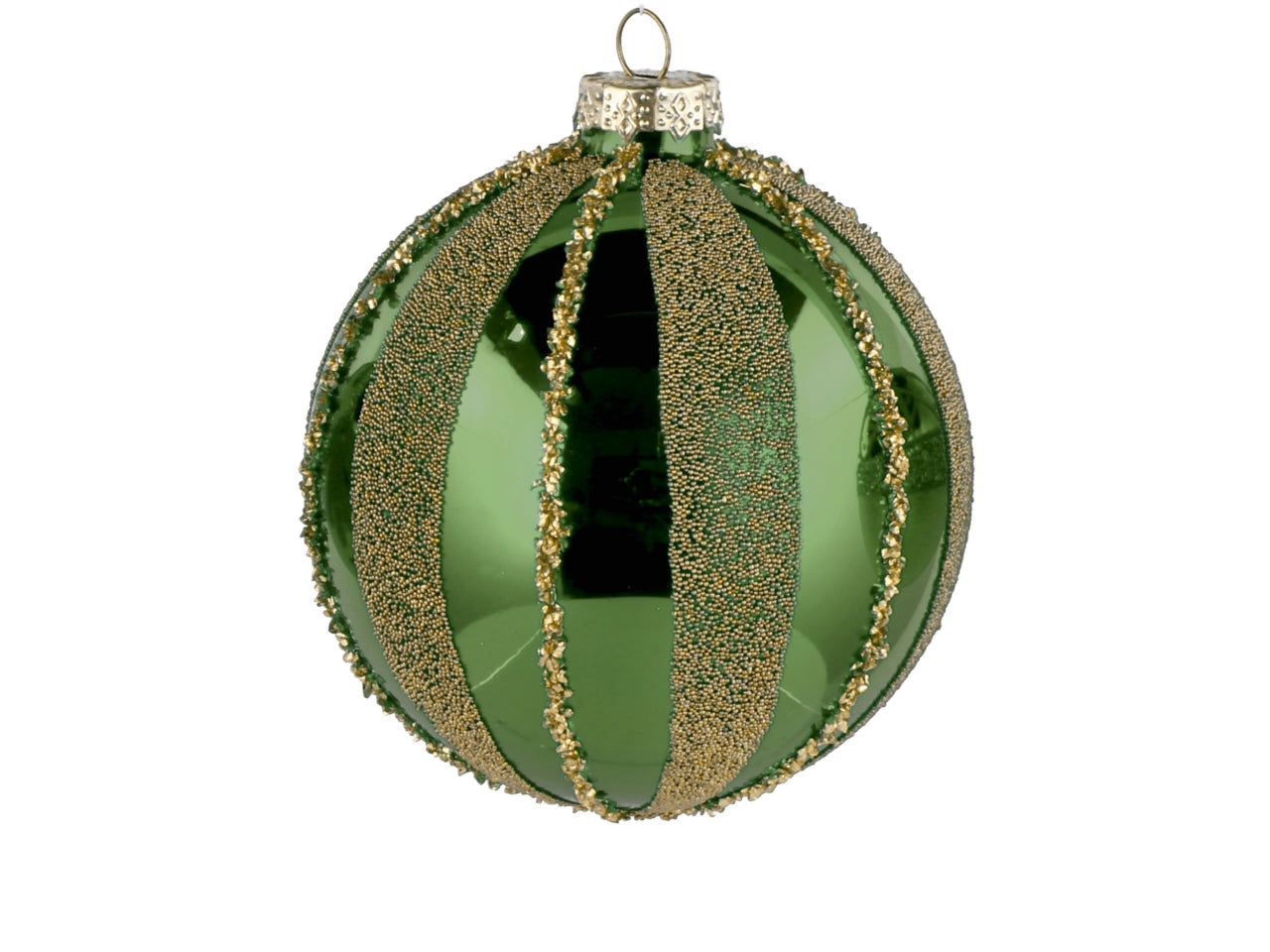 Palla vetro 10cm verde e oro con decorazioni assortite