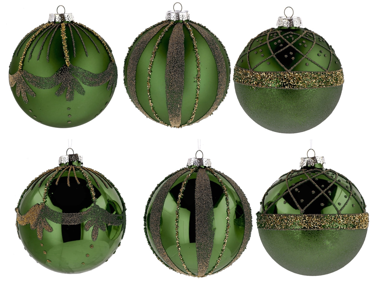 Palla vetro 12cm verde e oro con decorazioni assortite