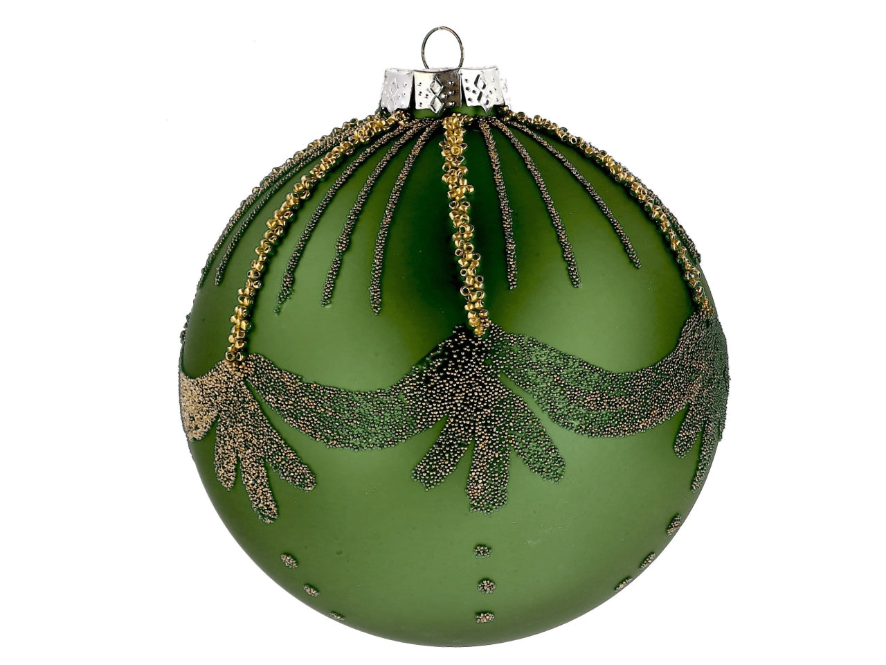 Palla vetro 12cm verde e oro con decorazioni assortite