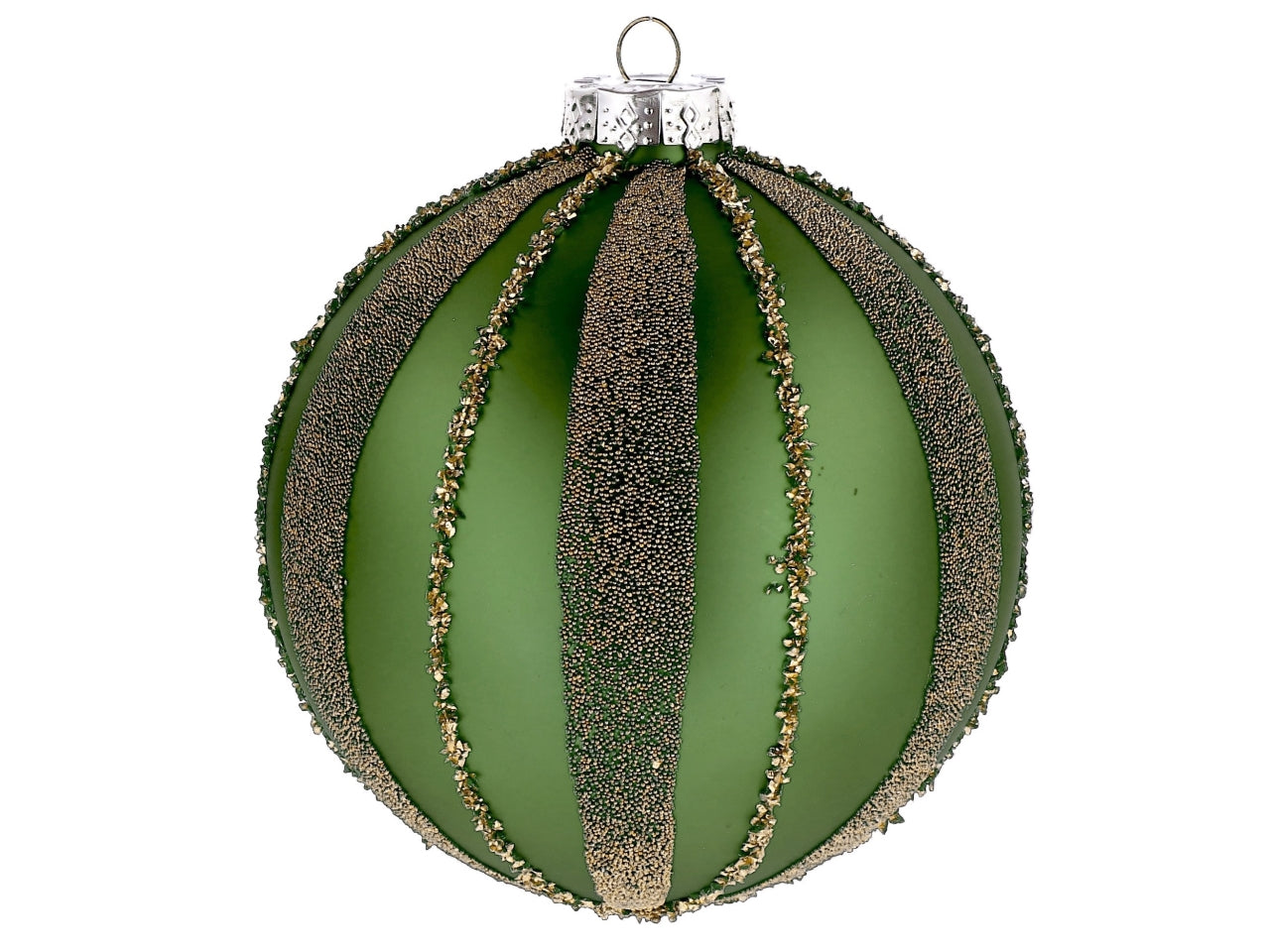 Palla vetro 12cm verde e oro con decorazioni assortite