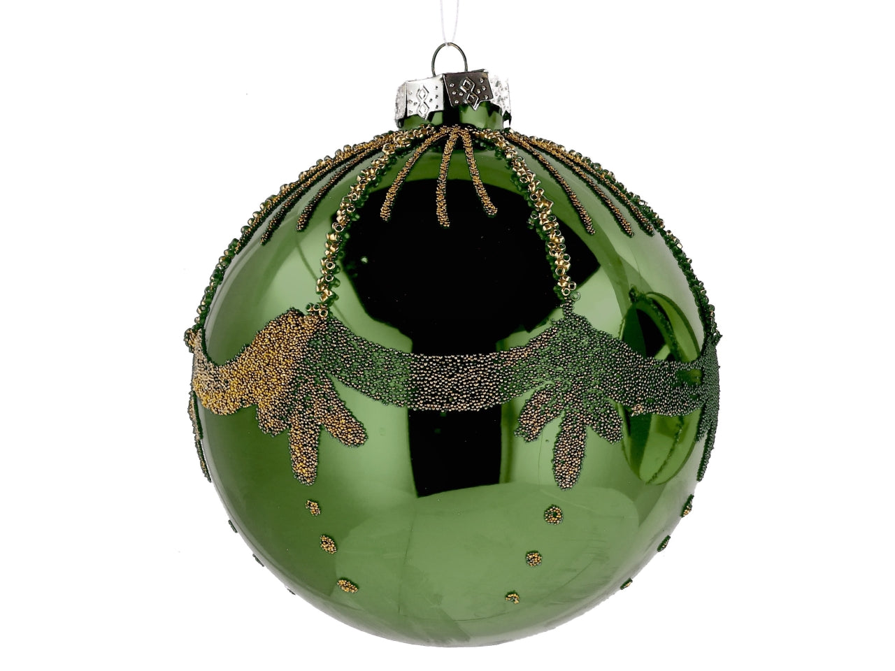 Palla vetro 12cm verde e oro con decorazioni assortite