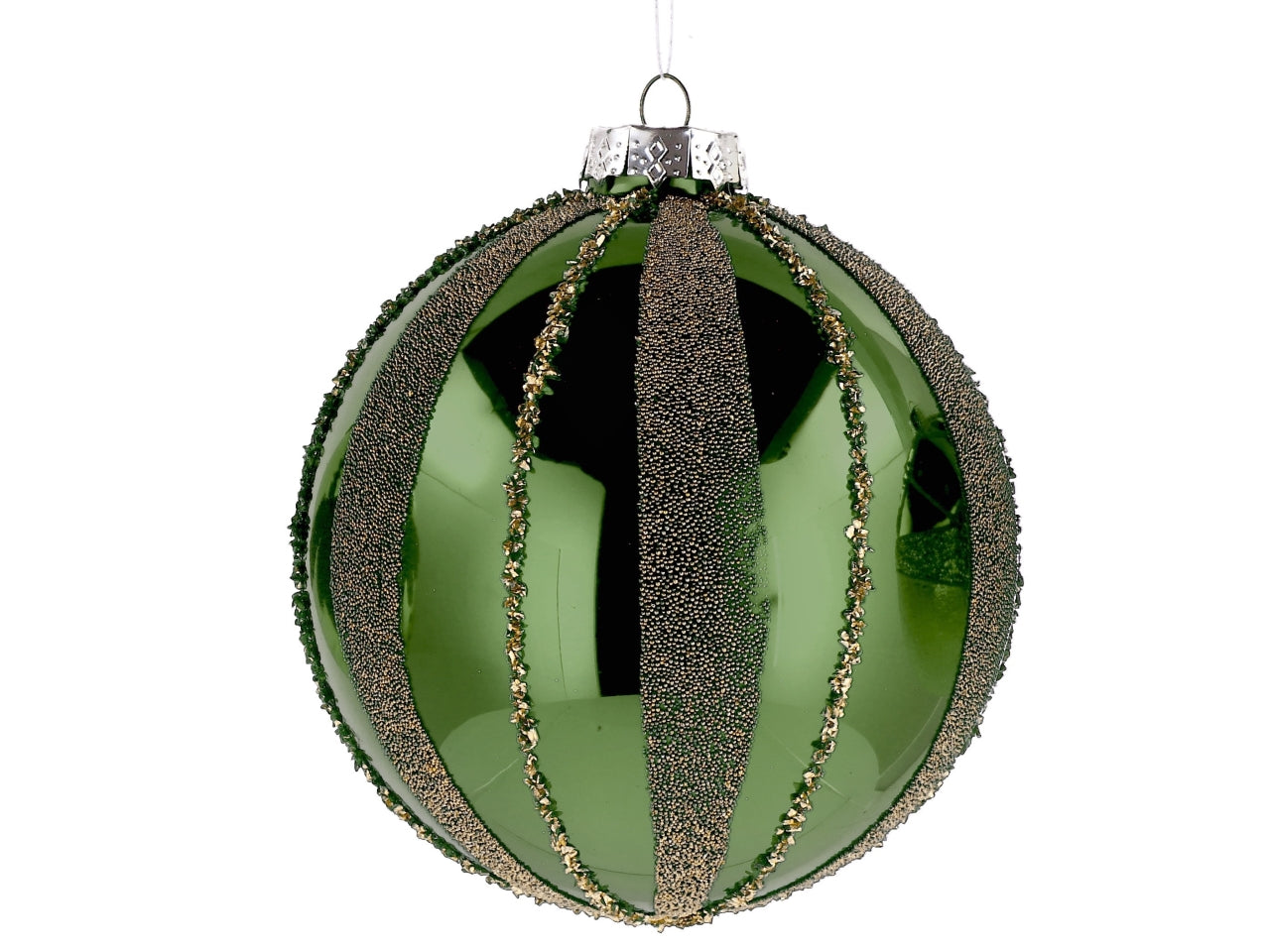 Palla vetro 12cm verde e oro con decorazioni assortite