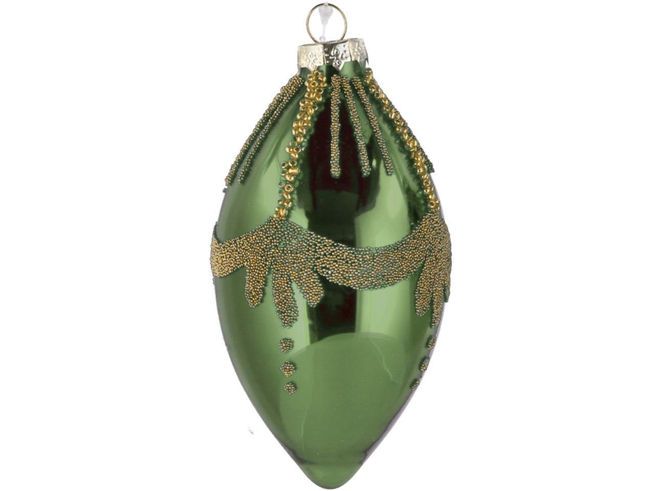 Palla goggia vetro 7xh.13cm verde e oro con decorazioni assortite