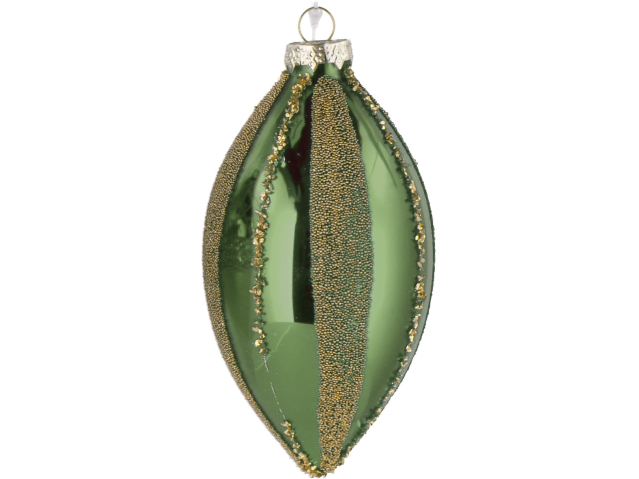 Palla goggia vetro 7xh.13cm verde e oro con decorazioni assortite