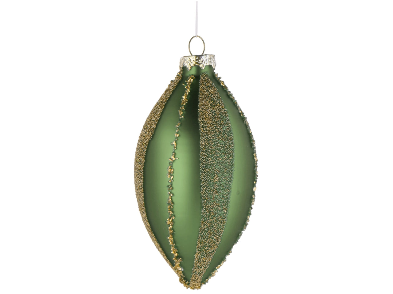 Palla goggia vetro 7xh.13cm verde e oro con decorazioni assortite