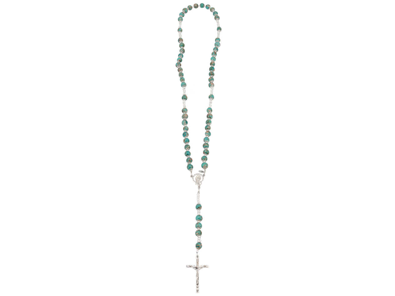 Rosario perle D.8 mm sommerso avventurina argento di colore  petrolio