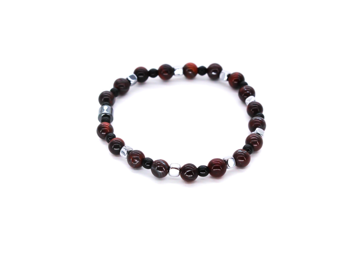 Bracciale uomo con elastico pietre naturali di colore rosso