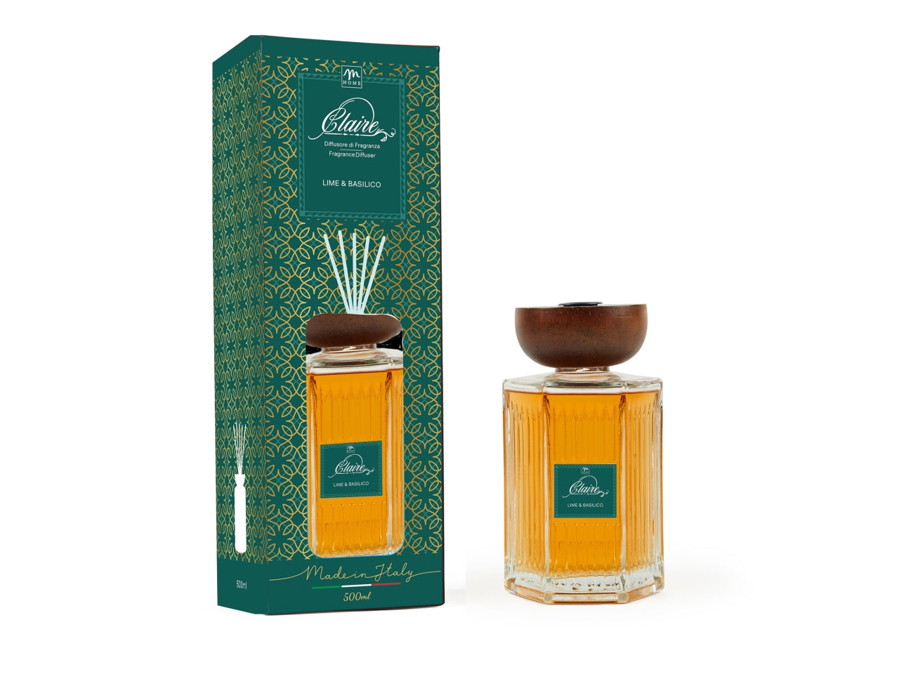 Diffusore con bacchette bottiglia clara 500ml ime&basilico