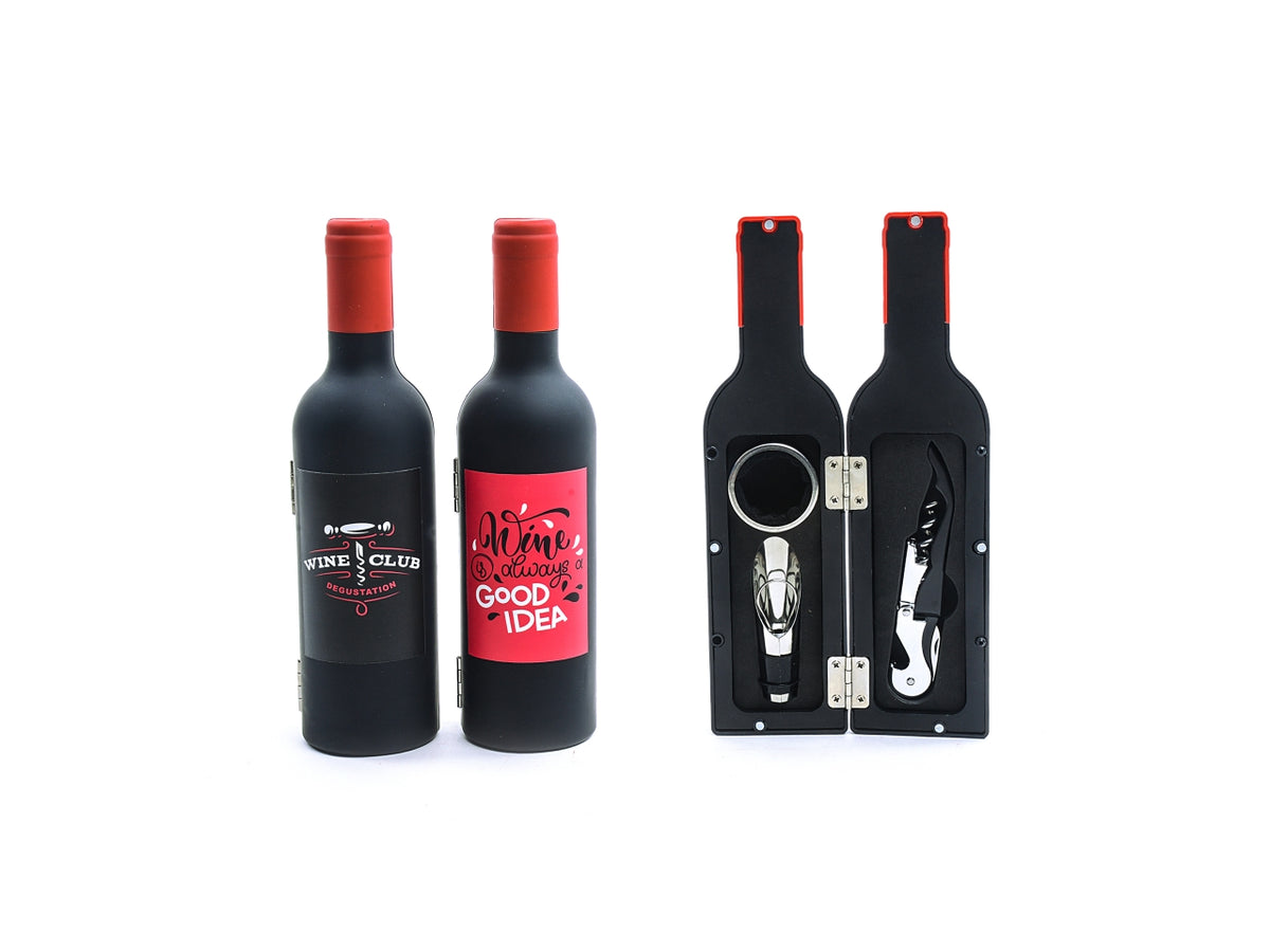 Set sommelier 3 accessori in cofanetto bottiglia 23cm assortiti