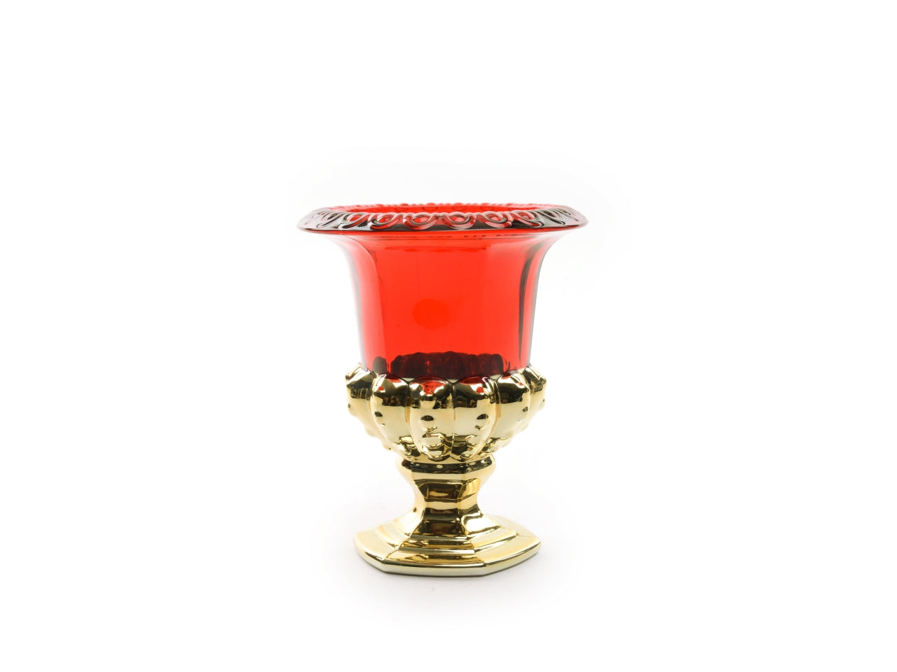 Coppa in vetro oro e rosso 17xh.22cm