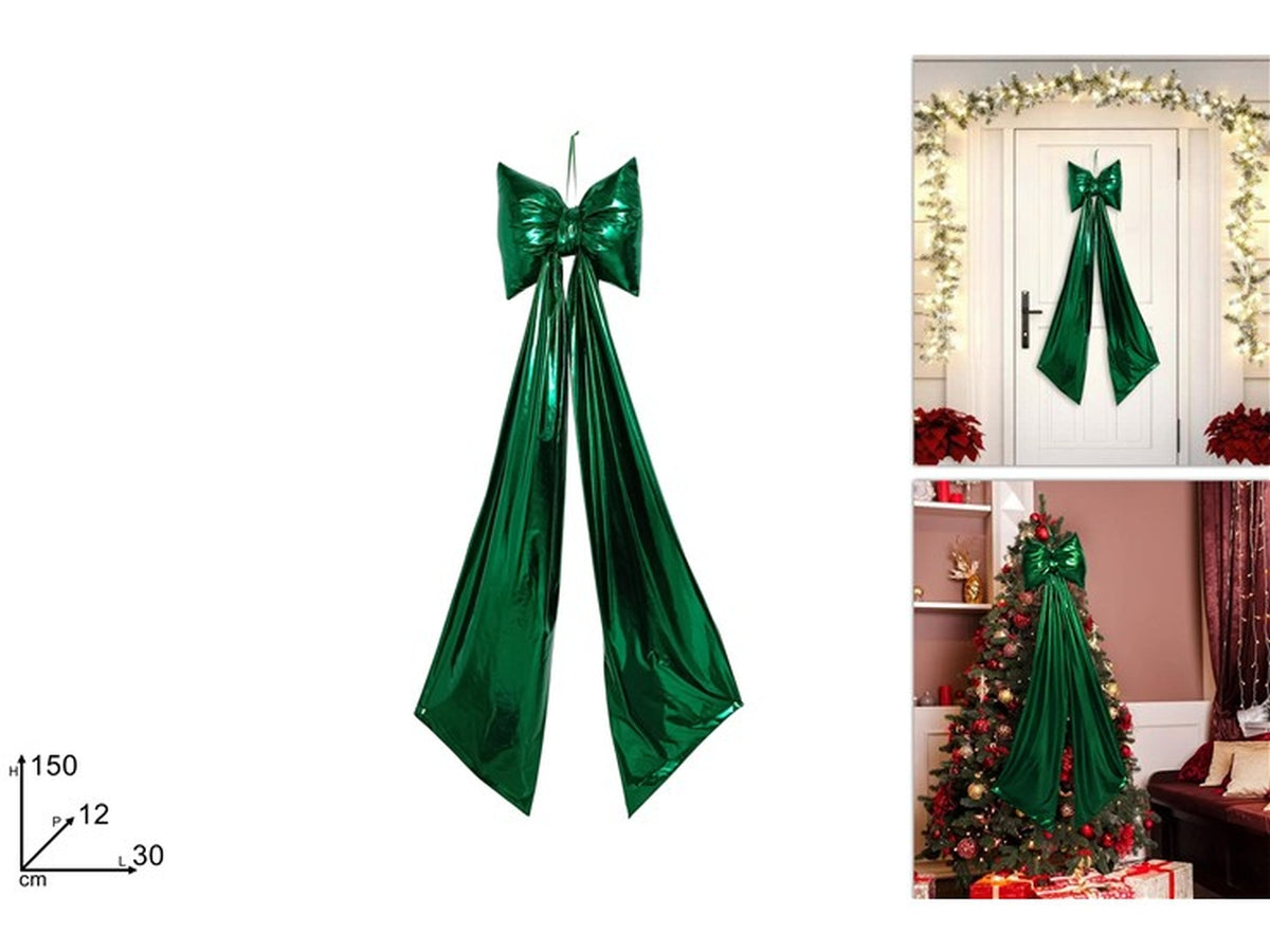 Fiocco natalizio verde laminato 150cm maxi