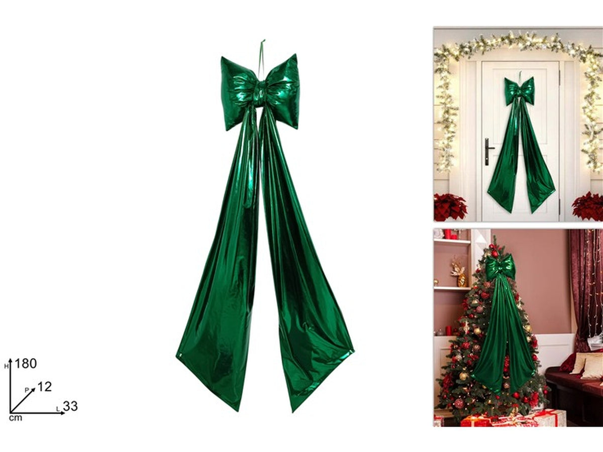 Fiocco natalizio verde laminato 180cm maxi
