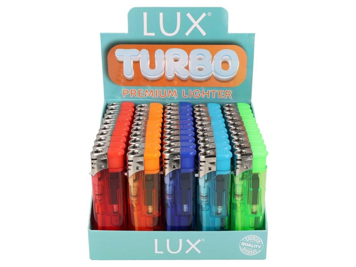 Accendino Lux Turbo trasparente confezione da 50 accendini assortiti