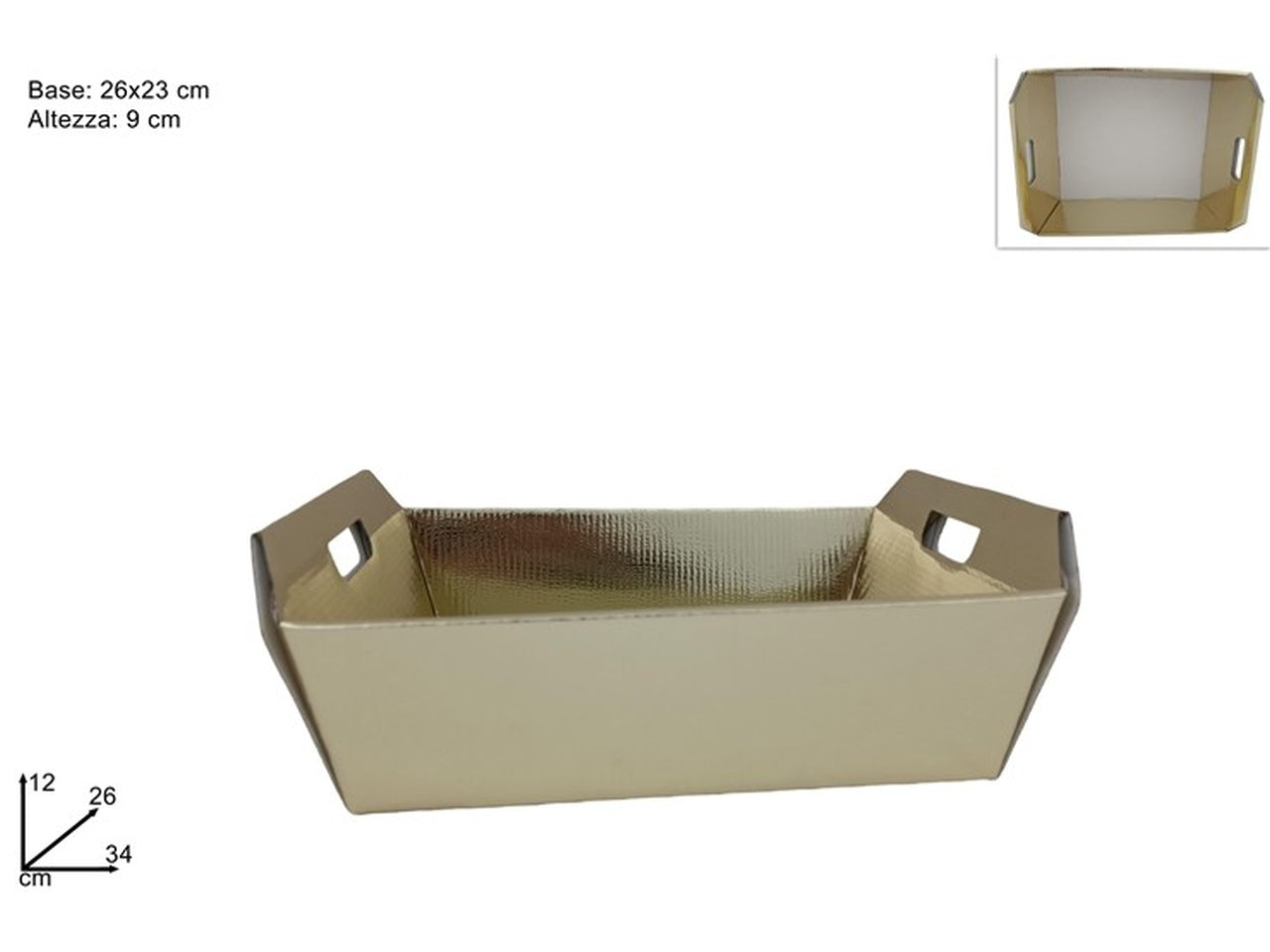 Cesta in cartone misura piccola oro con maniglie 26x23cm
